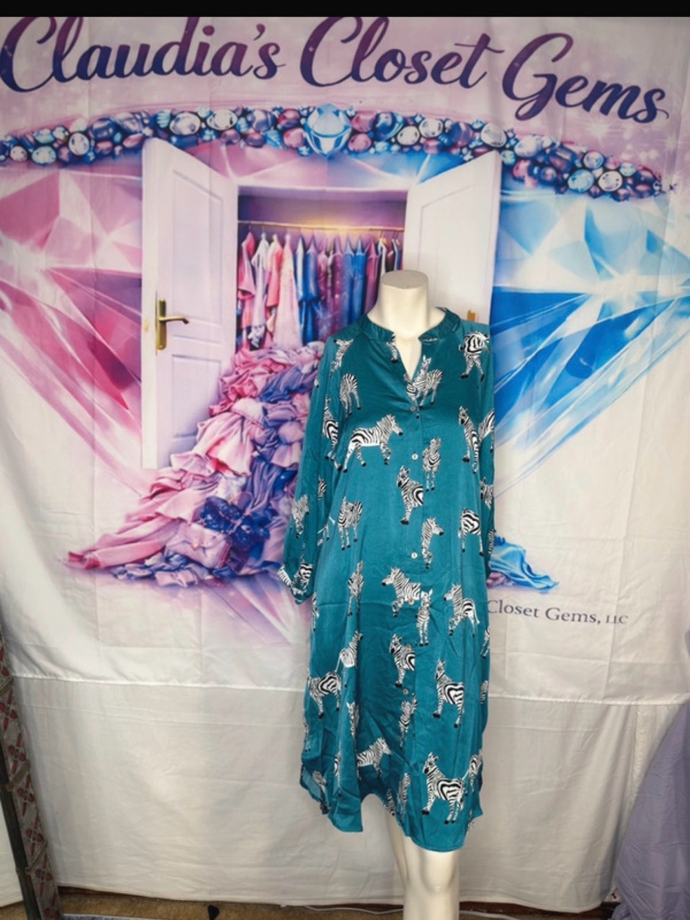 Umgee Teal Zebra Print Shift Dress